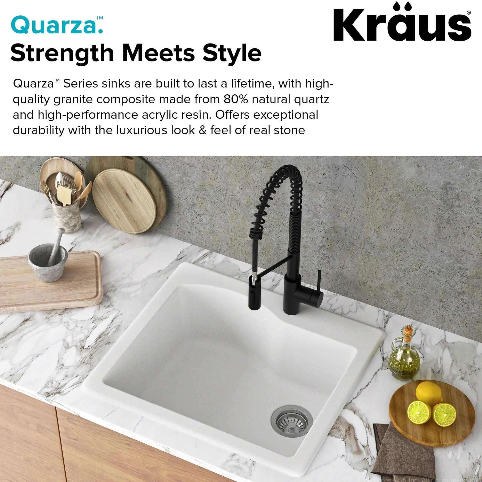 25" Drop-In/Undermount Granite Single Bowl Kitchen Sink and Strainer in White