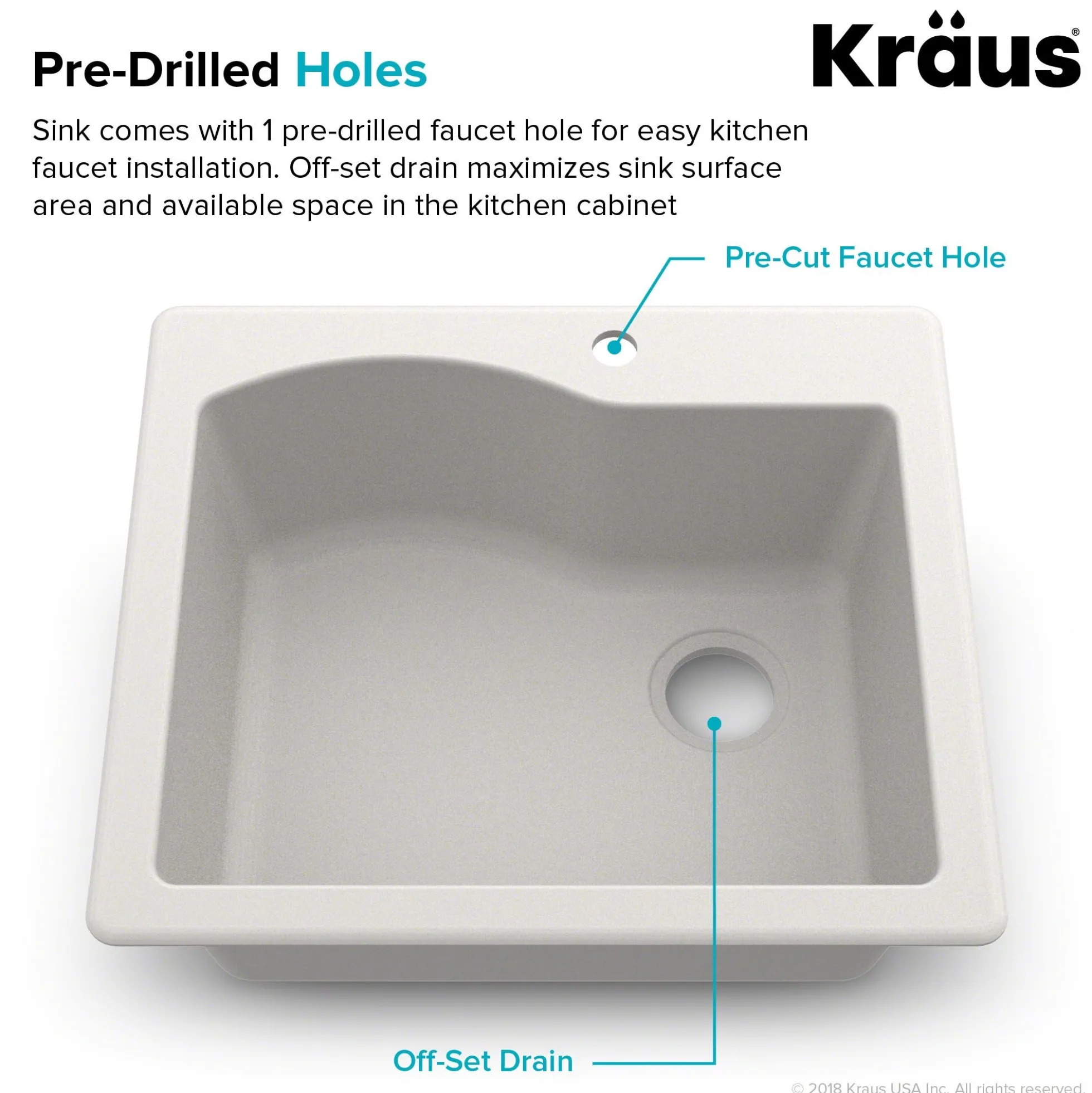 25" Drop-In/Undermount Granite Single Bowl Kitchen Sink and Strainer in White