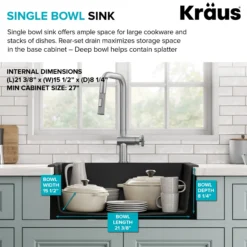24” Drop-In / Undermount Single Bowl Granite Kitchen Sink in Black Onyx
