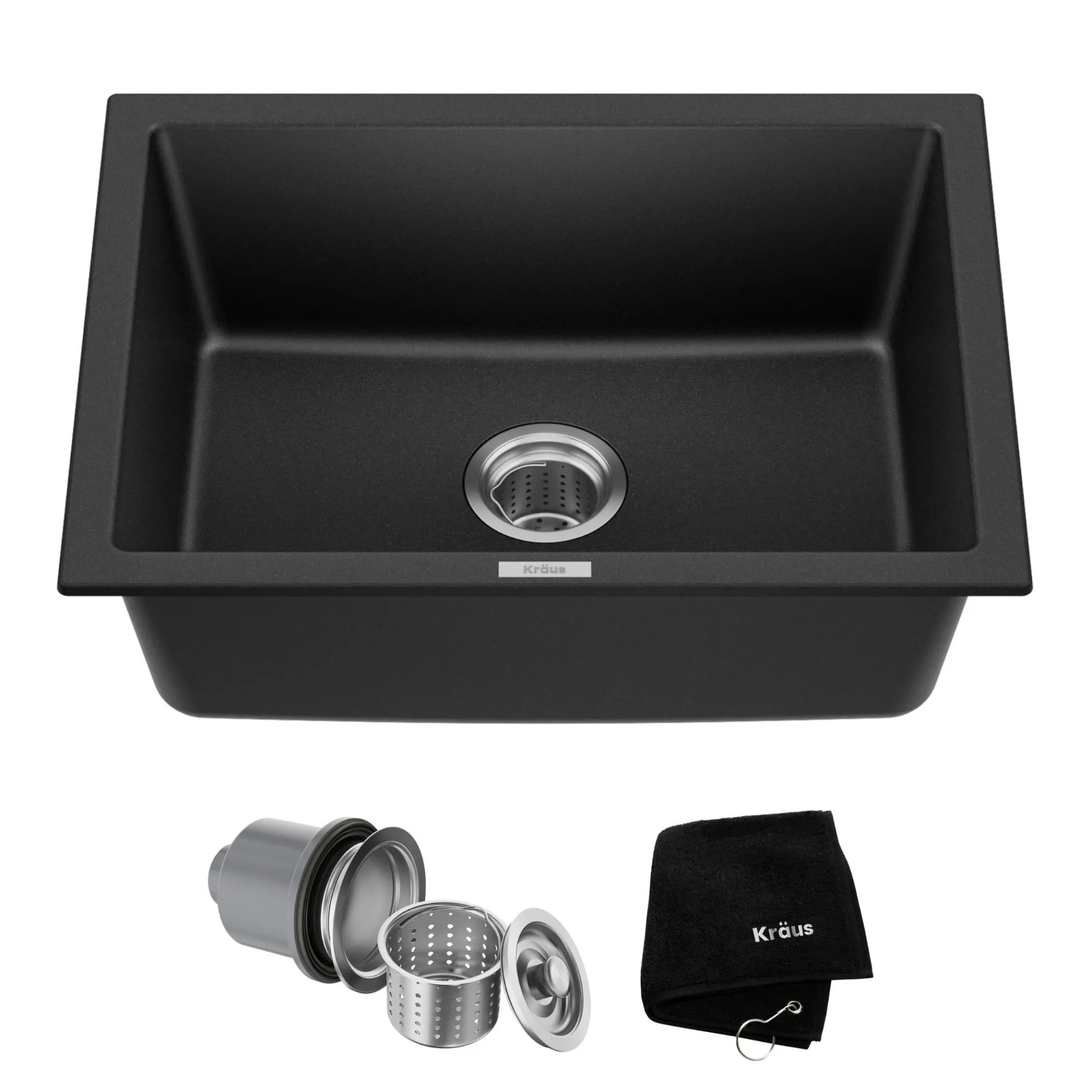 24” Drop-In / Undermount Single Bowl Granite Kitchen Sink in Black Onyx