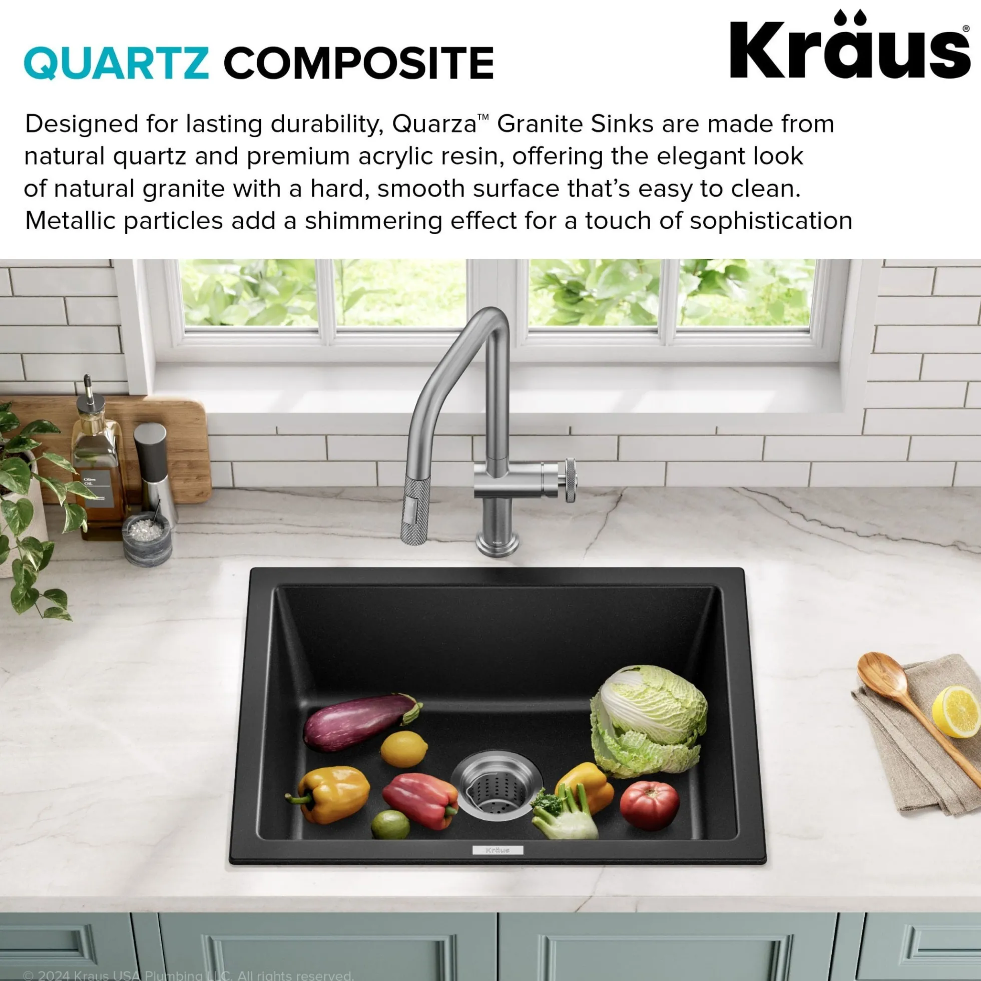 24” Drop-In / Undermount Single Bowl Granite Kitchen Sink in Black Onyx