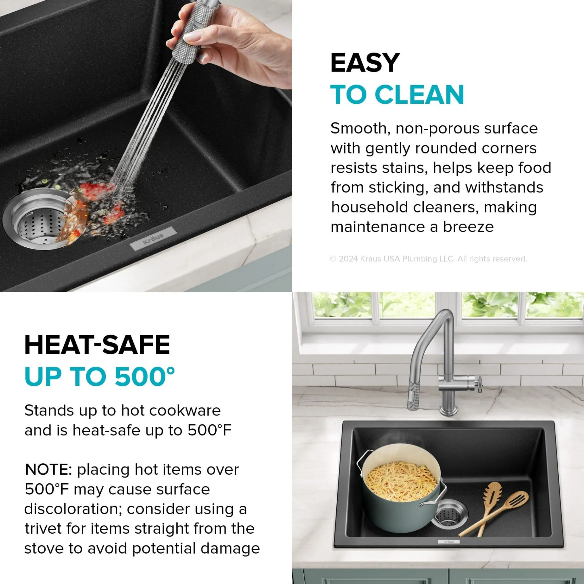 24” Drop-In / Undermount Single Bowl Granite Kitchen Sink in Black Onyx