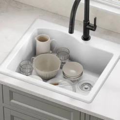 25” Drop-In / Undermount Single Bowl Granite Kitchen Sink in White