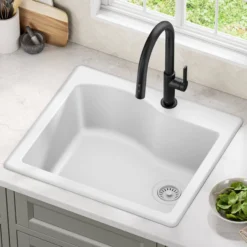 25” Drop-In / Undermount Single Bowl Granite Kitchen Sink in White