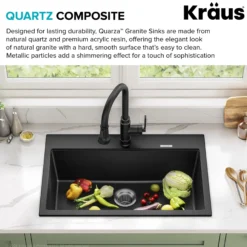 31” Drop-In / Undermount Single Bowl Granite Kitchen Sink in Black Onyx