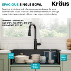 31” Drop-In / Undermount Single Bowl Granite Kitchen Sink in Black Onyx