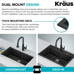 31” Drop-In / Undermount Single Bowl Granite Kitchen Sink in Black Onyx