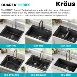 31” Drop-In / Undermount Single Bowl Granite Kitchen Sink in Black Onyx