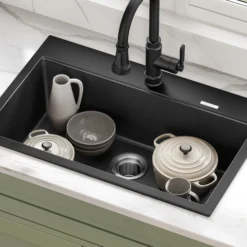31” Drop-In / Undermount Single Bowl Granite Kitchen Sink in Black Onyx
