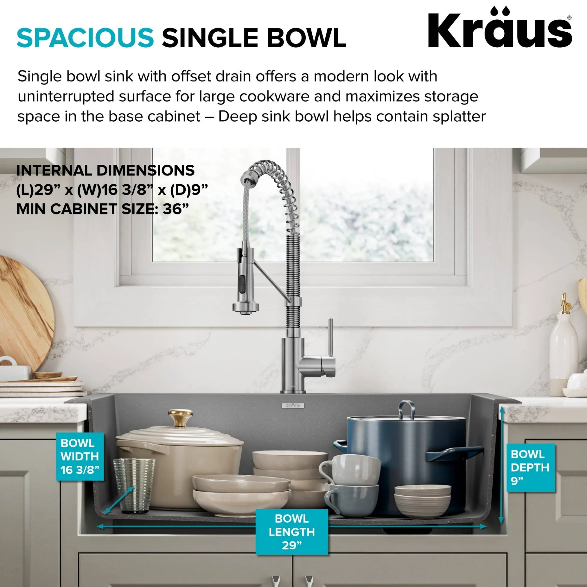33” Drop In / Undermount Single Bowl Granite Kitchen Sink in Grey