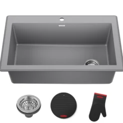 33” Drop In / Undermount Single Bowl Granite Kitchen Sink in Grey