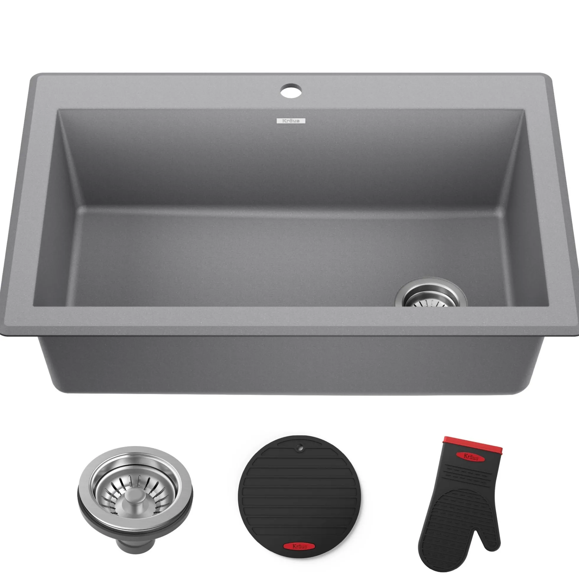 33” Drop In / Undermount Single Bowl Granite Kitchen Sink in Grey