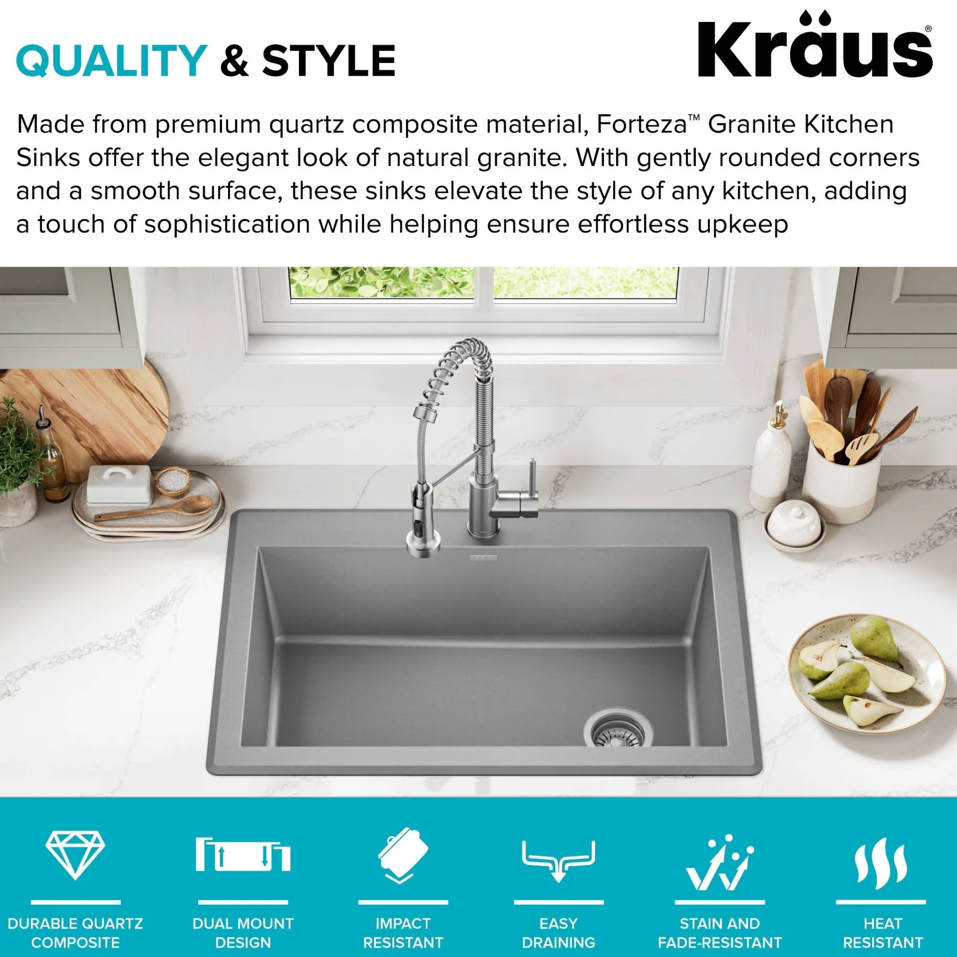 33” Drop In / Undermount Single Bowl Granite Kitchen Sink in Grey