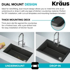 33” Drop In / Undermount Single Bowl Granite Kitchen Sink in Grey