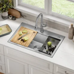 32" Drop In / Undermount Workstation 18 Gauge Single Bowl Stainless Steel Kitchen Sink with Accessories