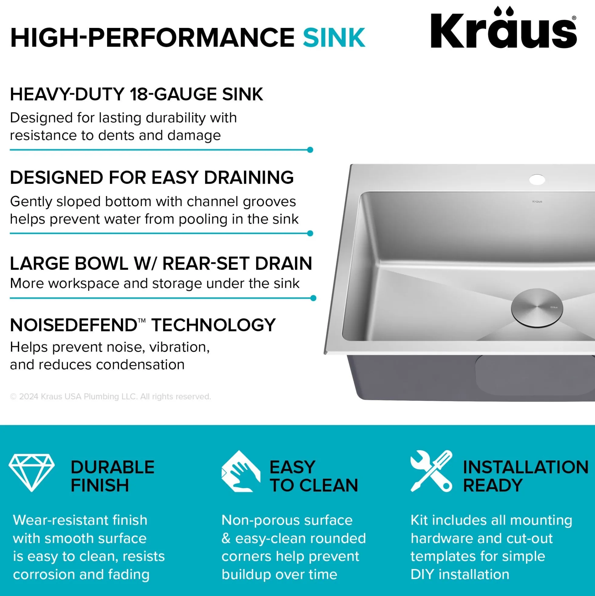 32" Drop In / Undermount Workstation 18 Gauge Single Bowl Stainless Steel Kitchen Sink with Accessories