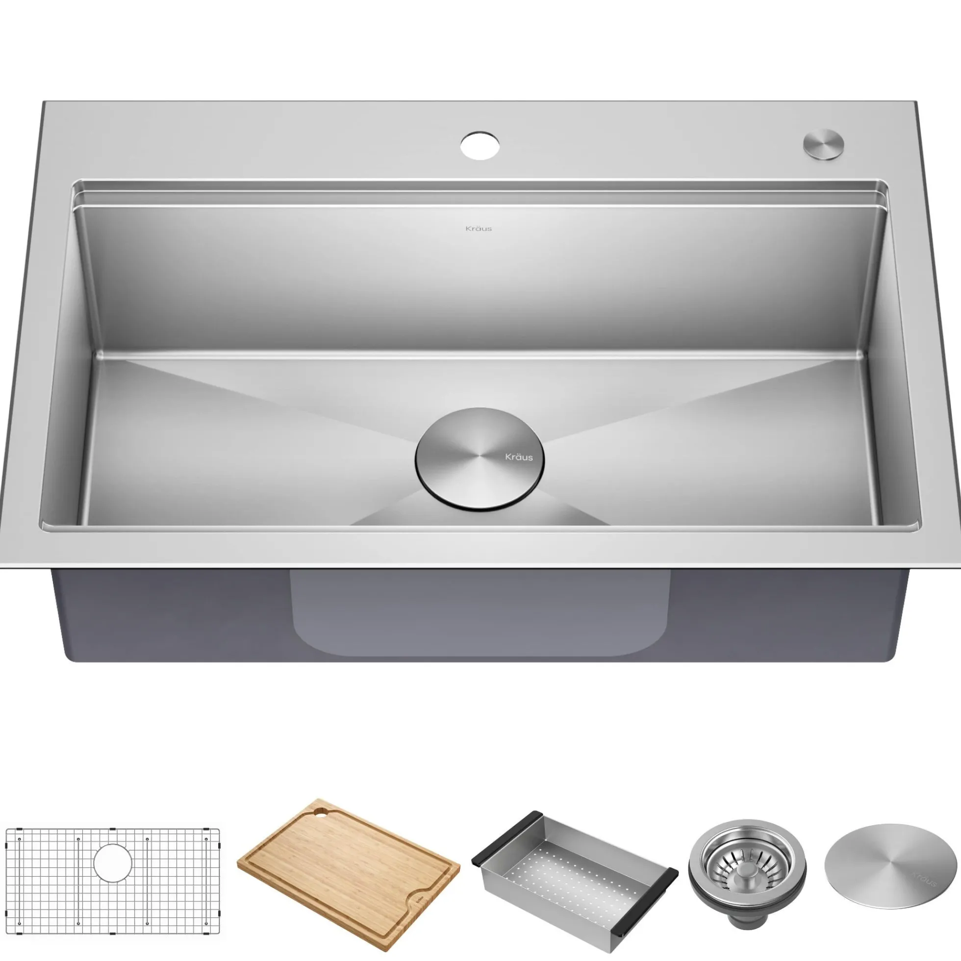 32" Drop In / Undermount Workstation 18 Gauge Single Bowl Stainless Steel Kitchen Sink with Accessories