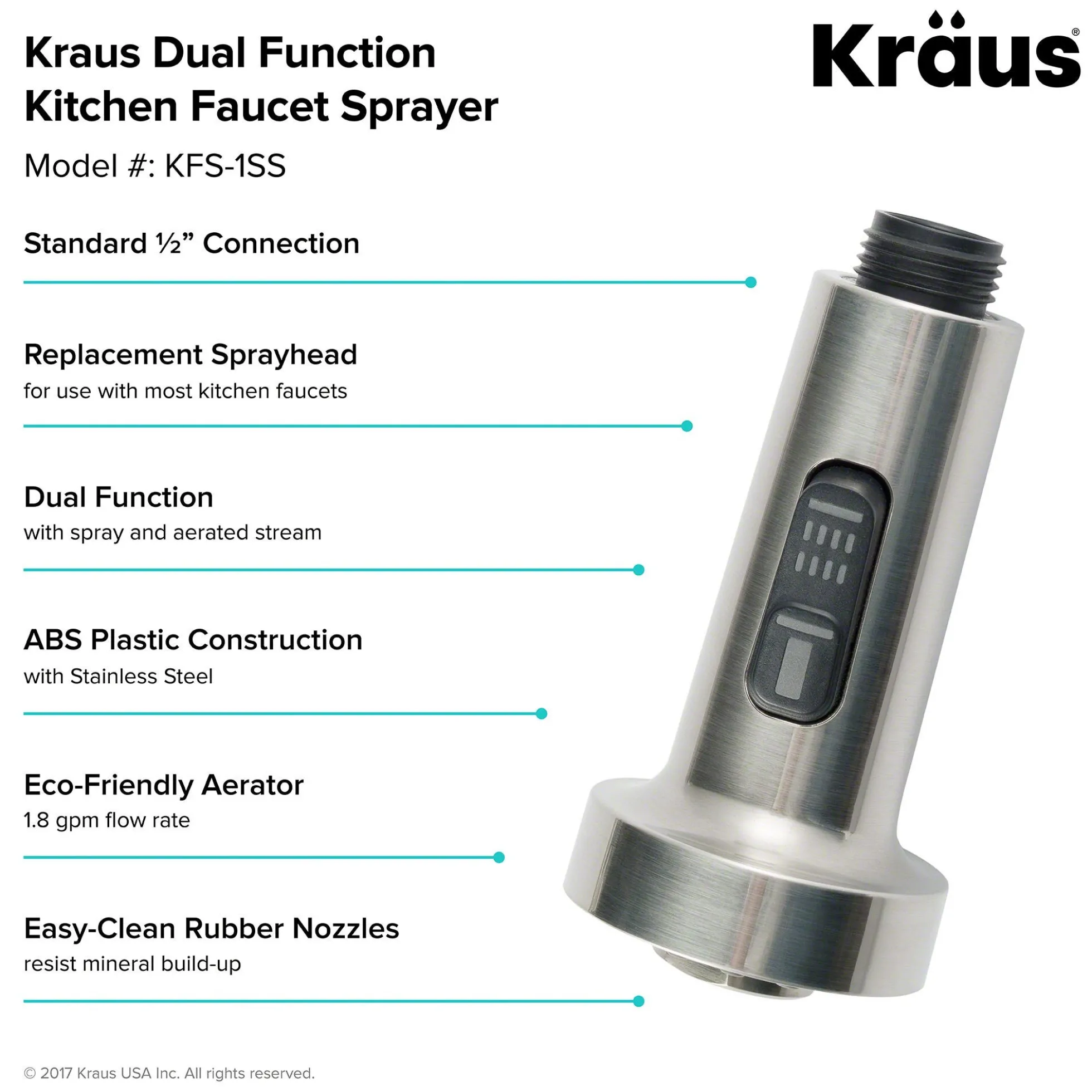 Dual Function Kitchen Faucet Sprayer in Stainless Steel