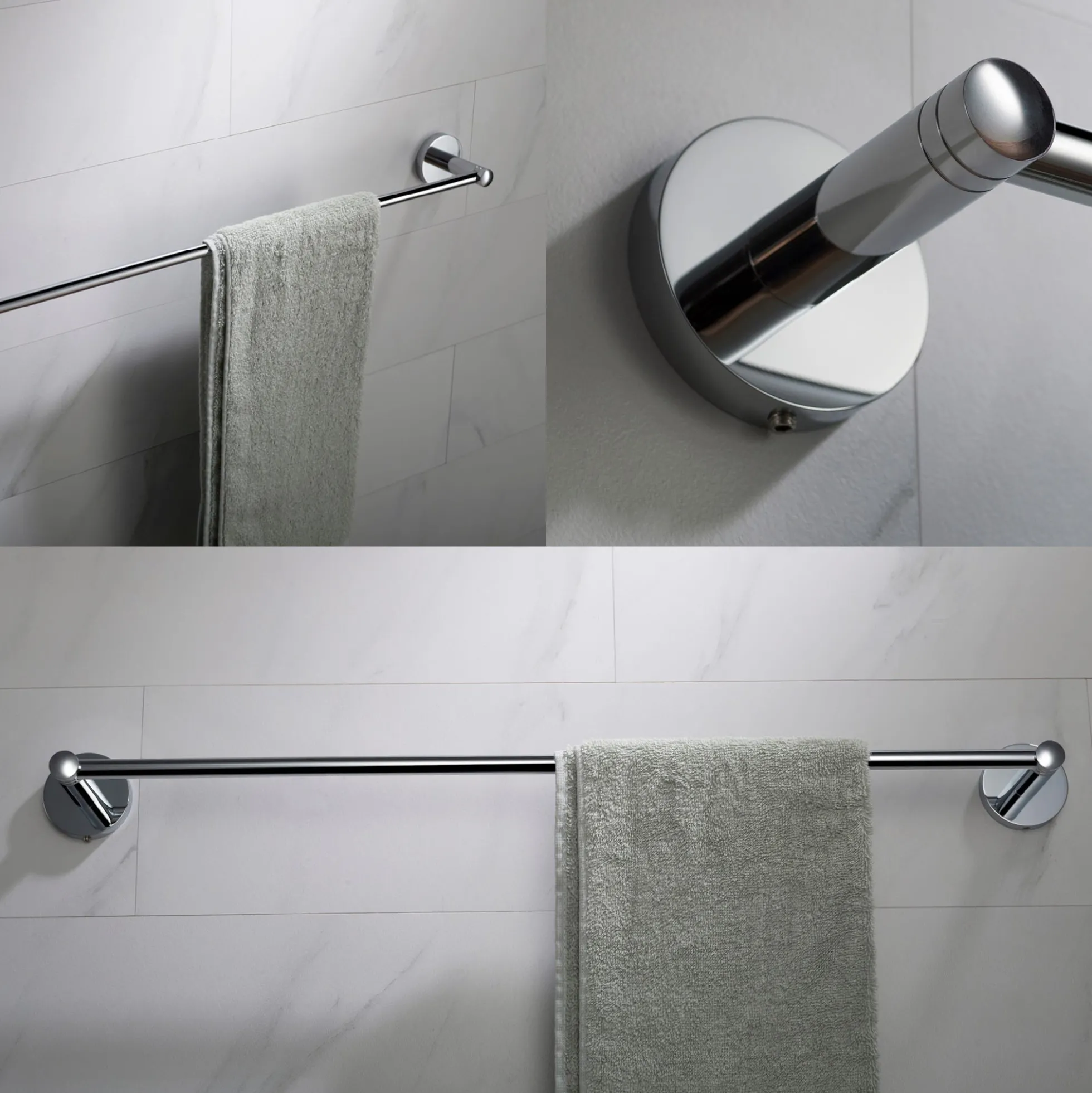 Elie 4-Piece Bath Hardware Set with 24" Towel Bar, Paper Holder, Towel Ring and Robe Hook in Chrome