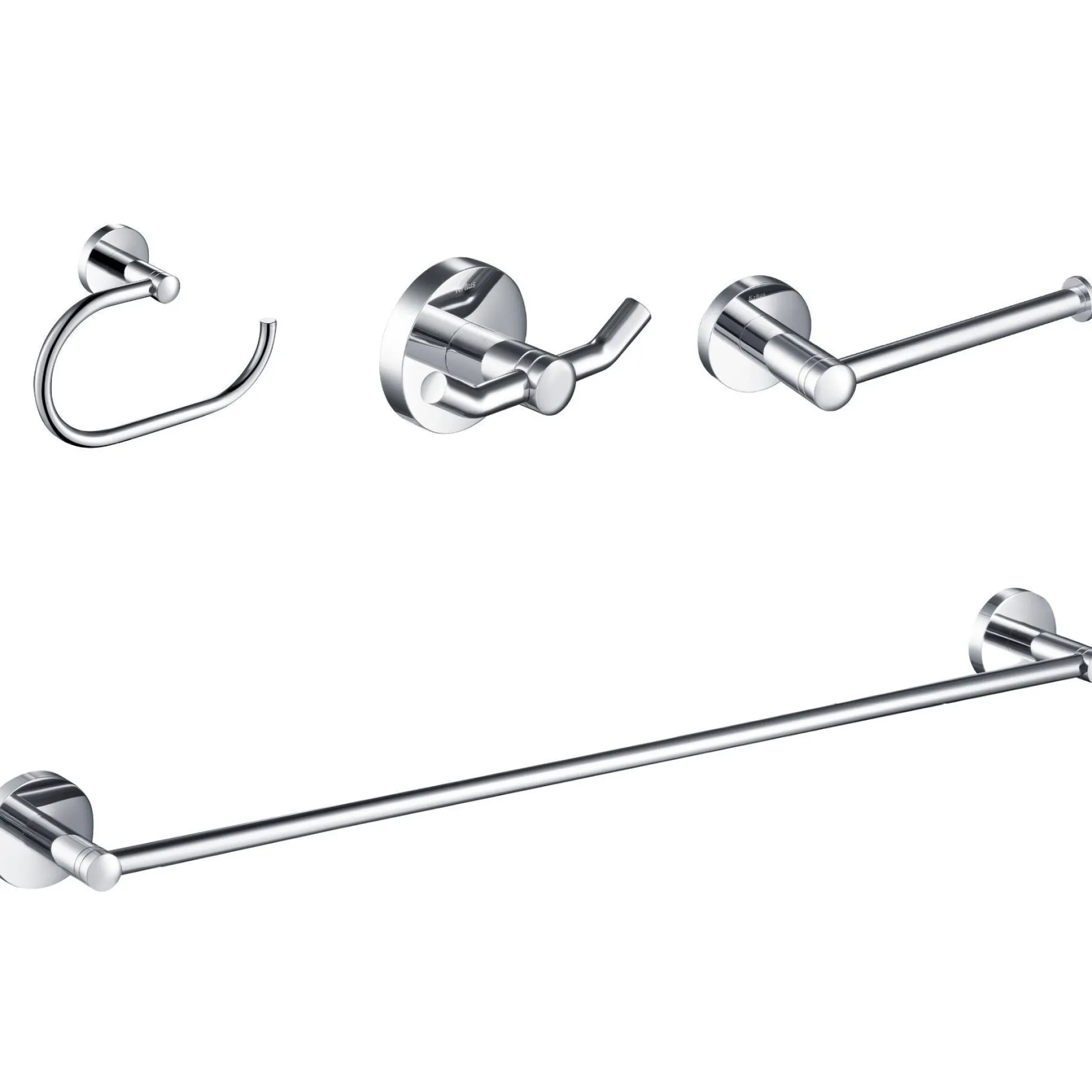 Elie 4-Piece Bath Hardware Set with 24" Towel Bar, Paper Holder, Towel Ring and Robe Hook in Chrome