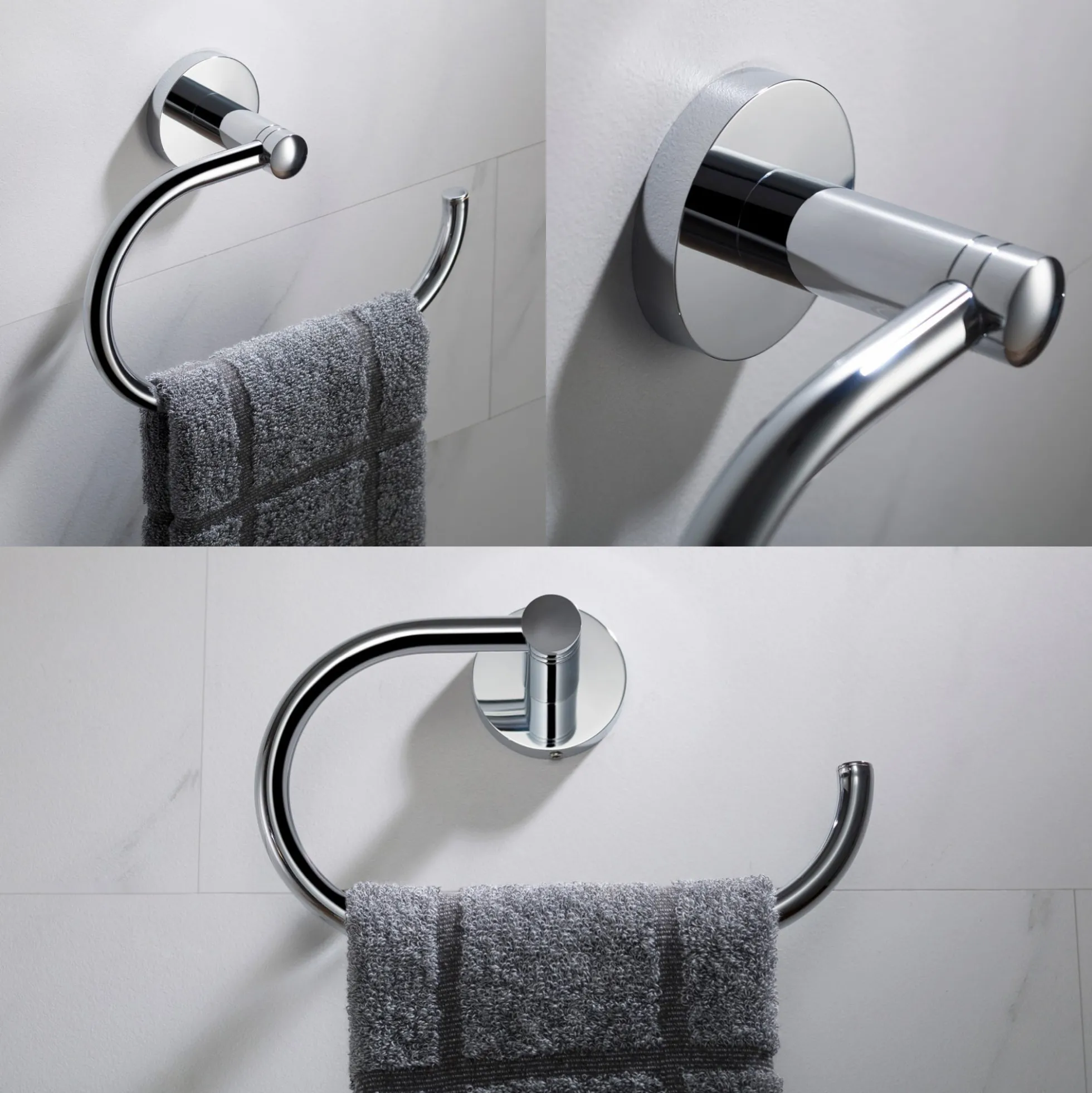 Elie 4-Piece Bath Hardware Set with 24" Towel Bar, Paper Holder, Towel Ring and Robe Hook in Chrome