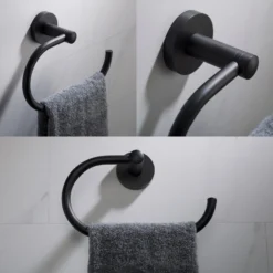 Elie 4-Piece Bath Hardware Set with 24" Towel Bar, Paper Holder, Towel Ring and Robe Hook in Matte Black
