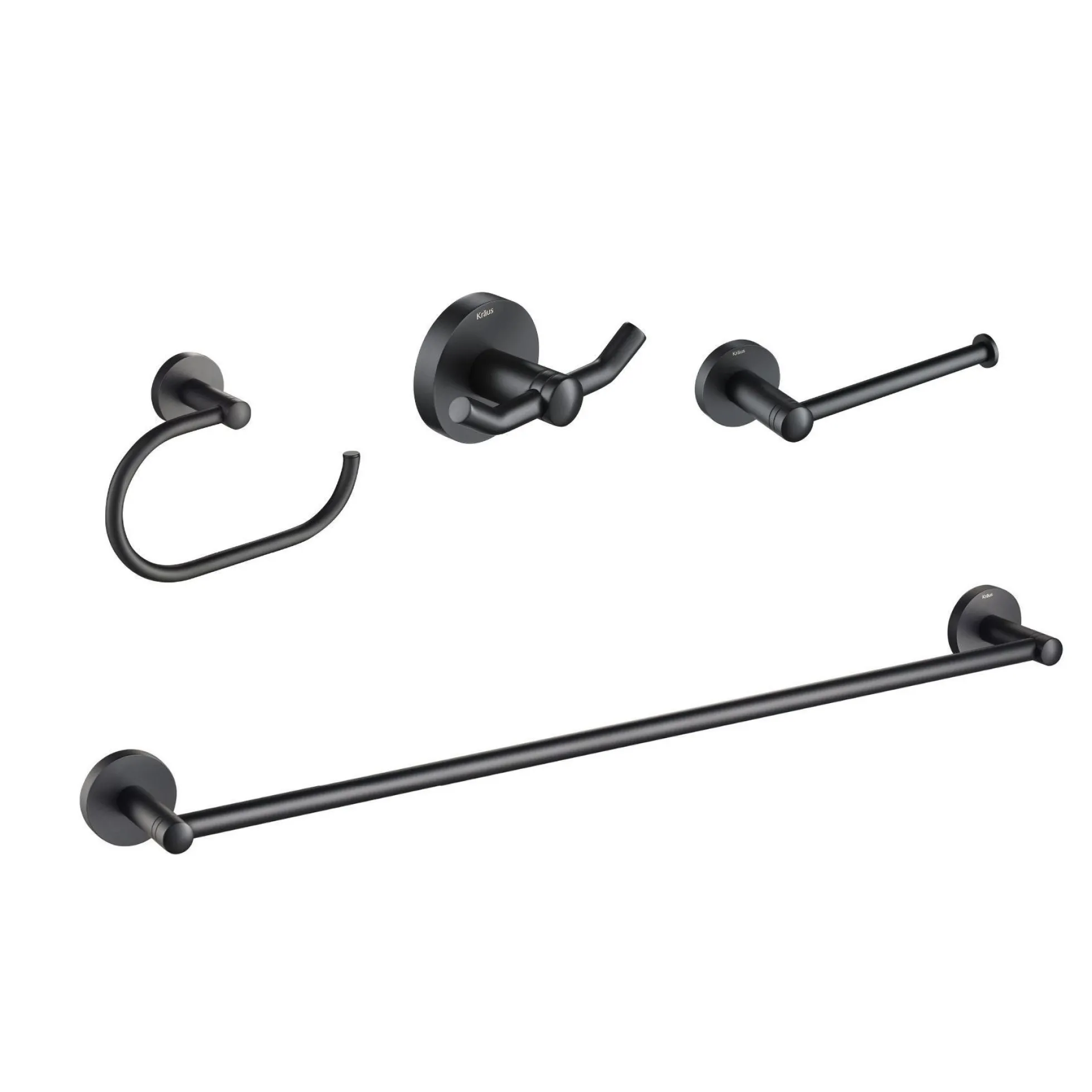Elie 4-Piece Bath Hardware Set with 24" Towel Bar, Paper Holder, Towel Ring and Robe Hook in Matte Black