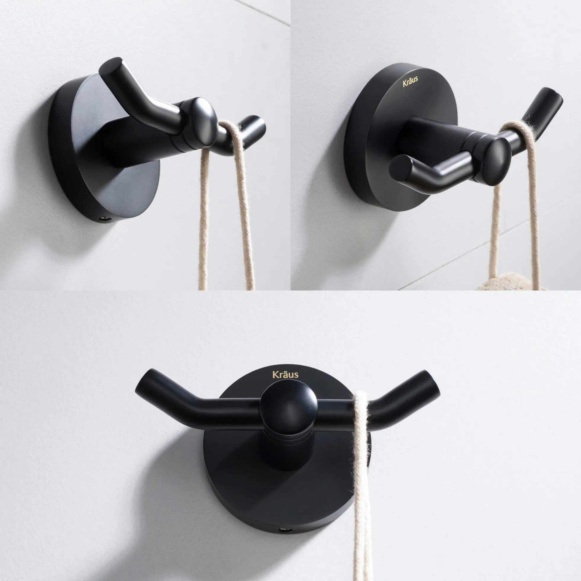 Elie 4-Piece Bath Hardware Set with 24" Towel Bar, Paper Holder, Towel Ring and Robe Hook in Matte Black