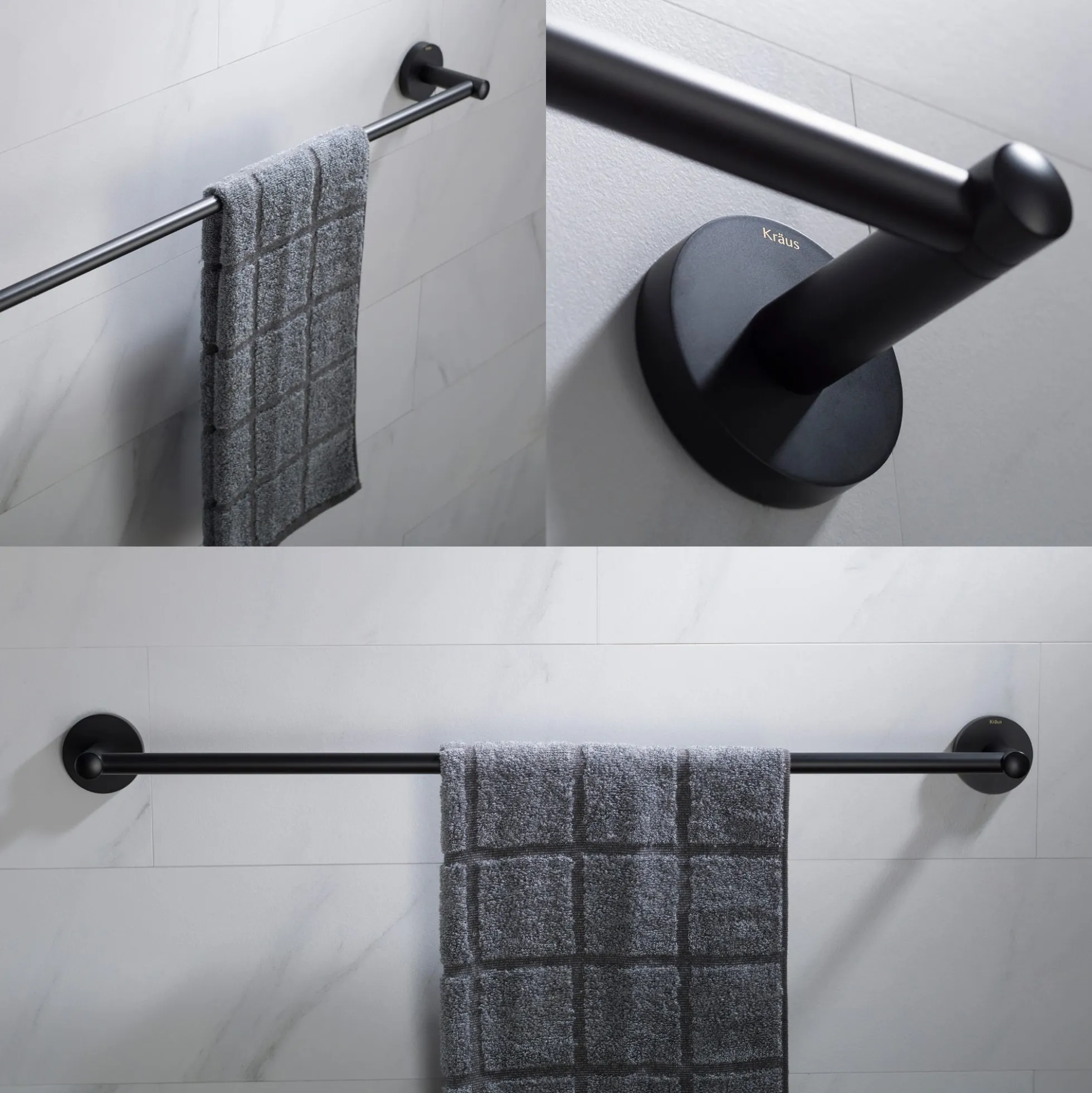 Elie 4-Piece Bath Hardware Set with 24" Towel Bar, Paper Holder, Towel Ring and Robe Hook in Matte Black