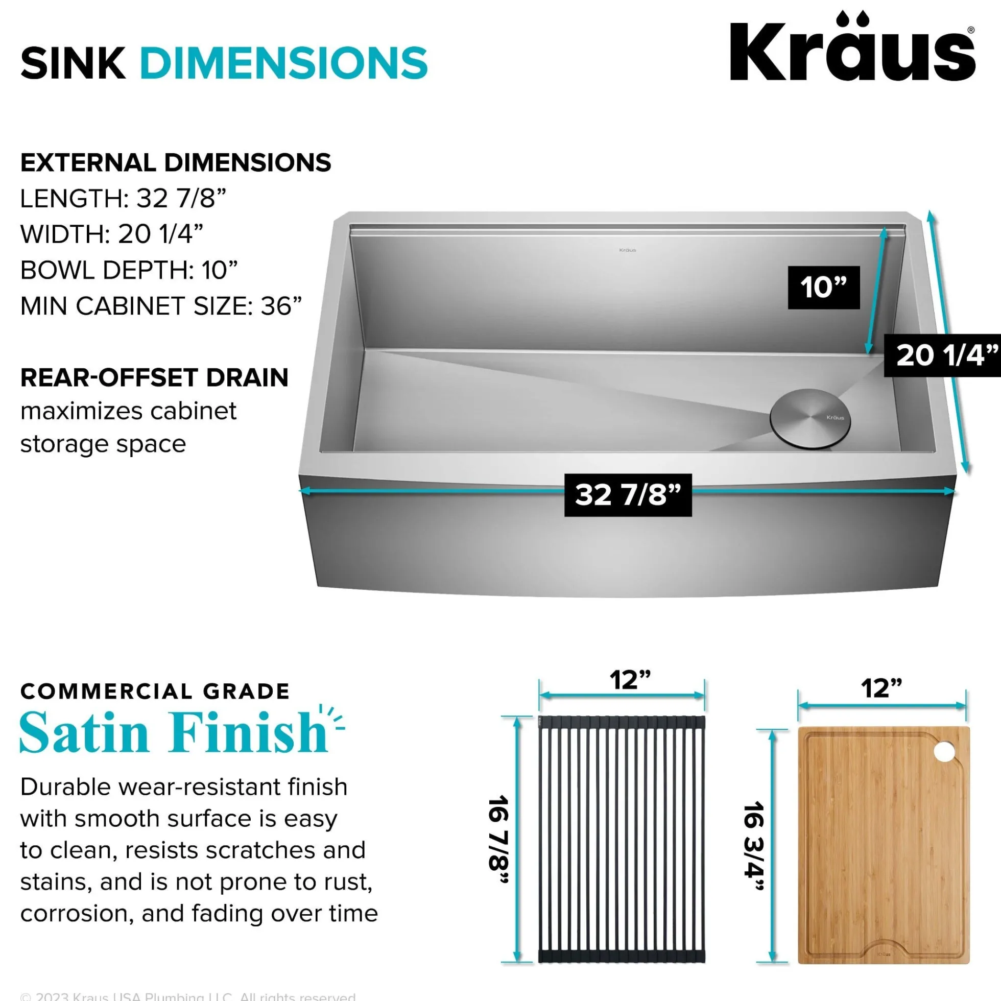 33" Farmhouse Workstation 16 Gauge Single Bowl Stainless Steel Kitchen Sink with Accessories