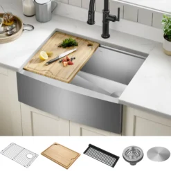27" Farmhouse Workstation 16 Gauge Single Bowl Stainless Steel Kitchen Sink with Accessories