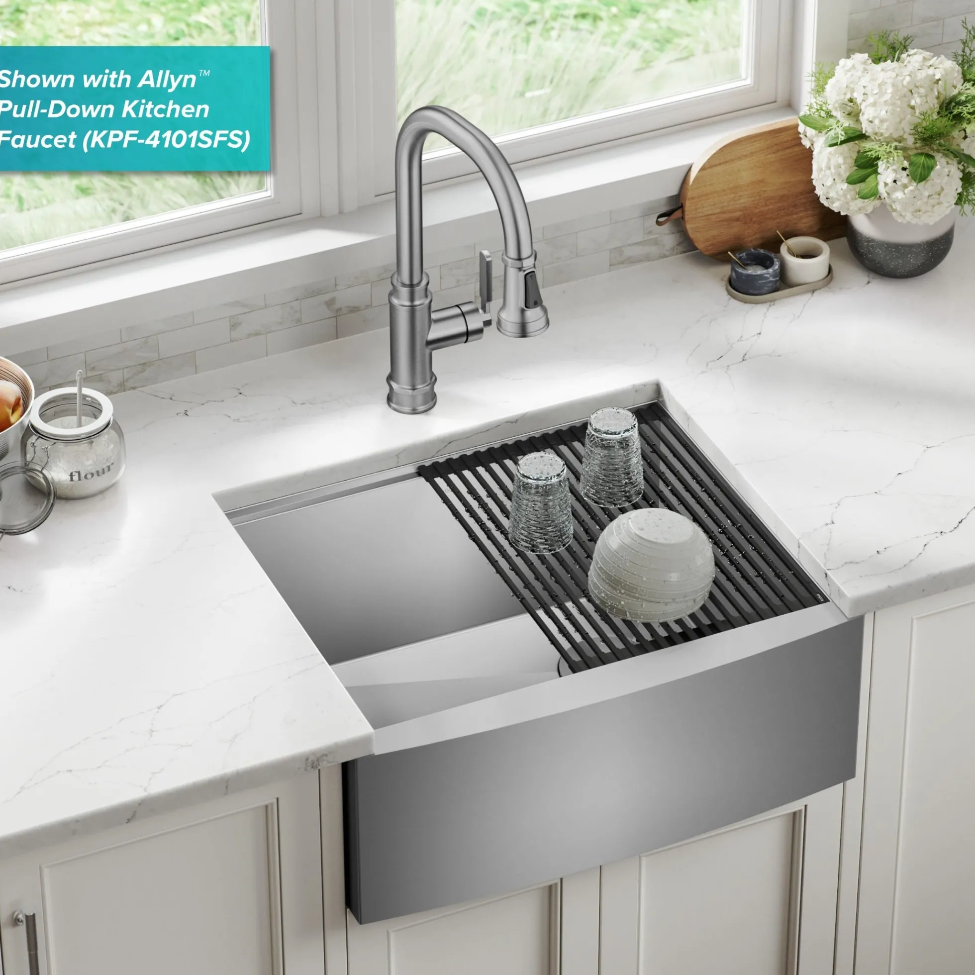 24" Farmhouse Workstation 16 Gauge Single Bowl Stainless Steel Kitchen Sink with Accessories