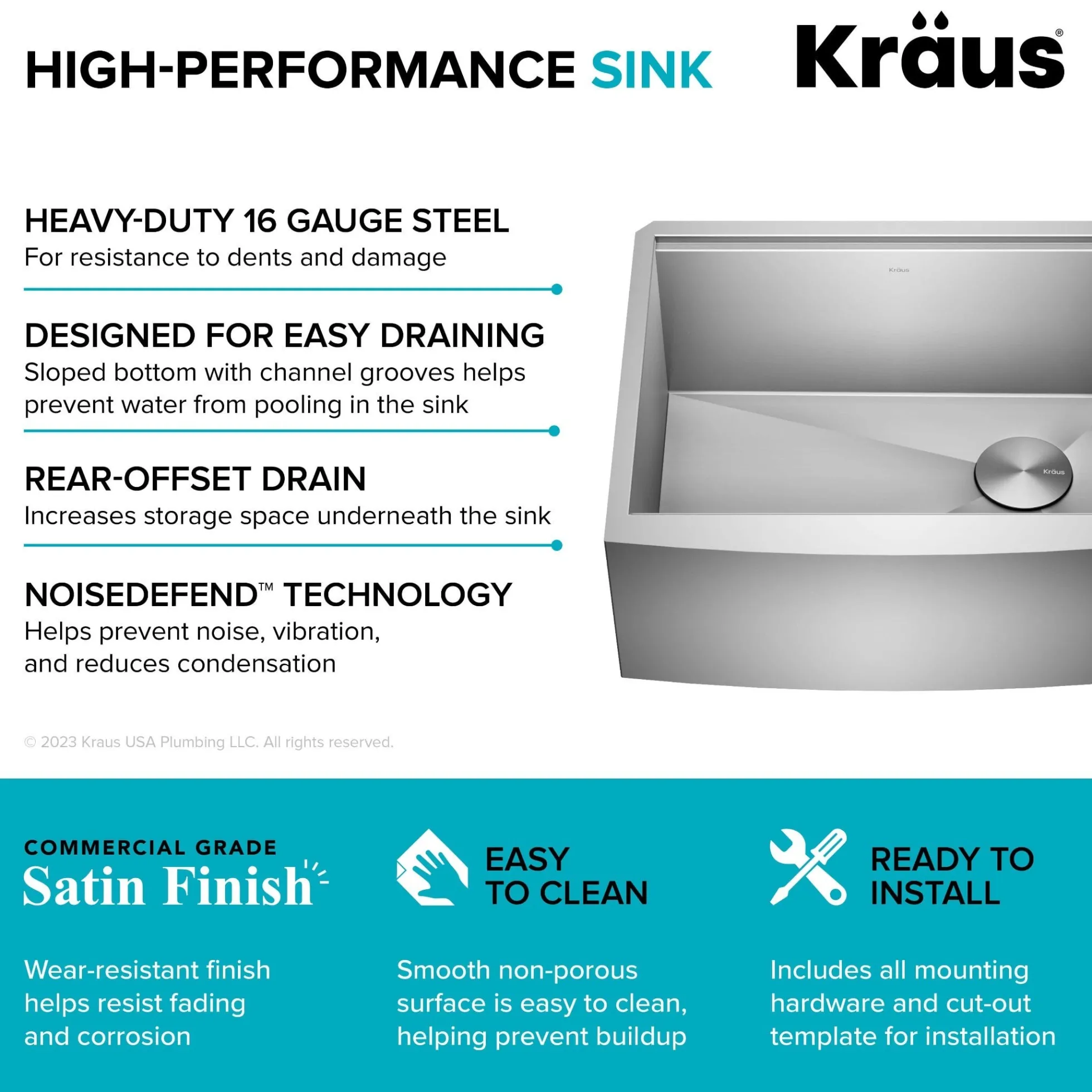 24" Farmhouse Workstation 16 Gauge Single Bowl Stainless Steel Kitchen Sink with Accessories