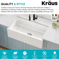 33” Fireclay Farmhouse Kitchen Sink Reversible Apron Front Single Bowl in Gloss White