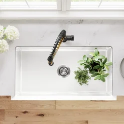 33” Fireclay Farmhouse Kitchen Sink Reversible Apron Front Single Bowl in Gloss White