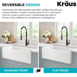 33” Fireclay Farmhouse Kitchen Sink Reversible Apron Front Single Bowl in Gloss White