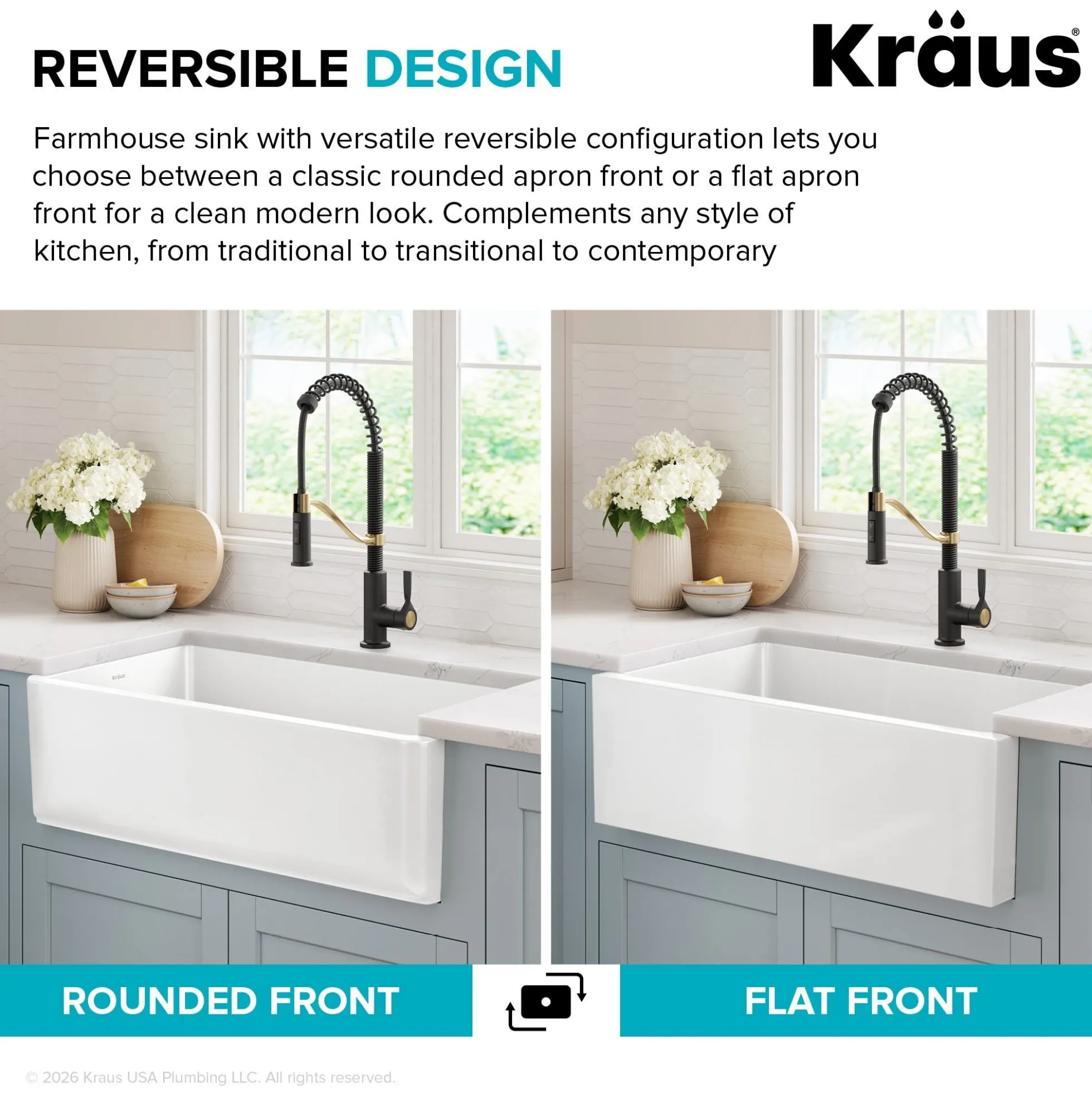 33” Fireclay Farmhouse Kitchen Sink Reversible Apron Front Single Bowl in Gloss White