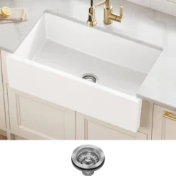 33” Fireclay Farmhouse Kitchen Sink Reversible Apron Front Single Bowl in Matte White