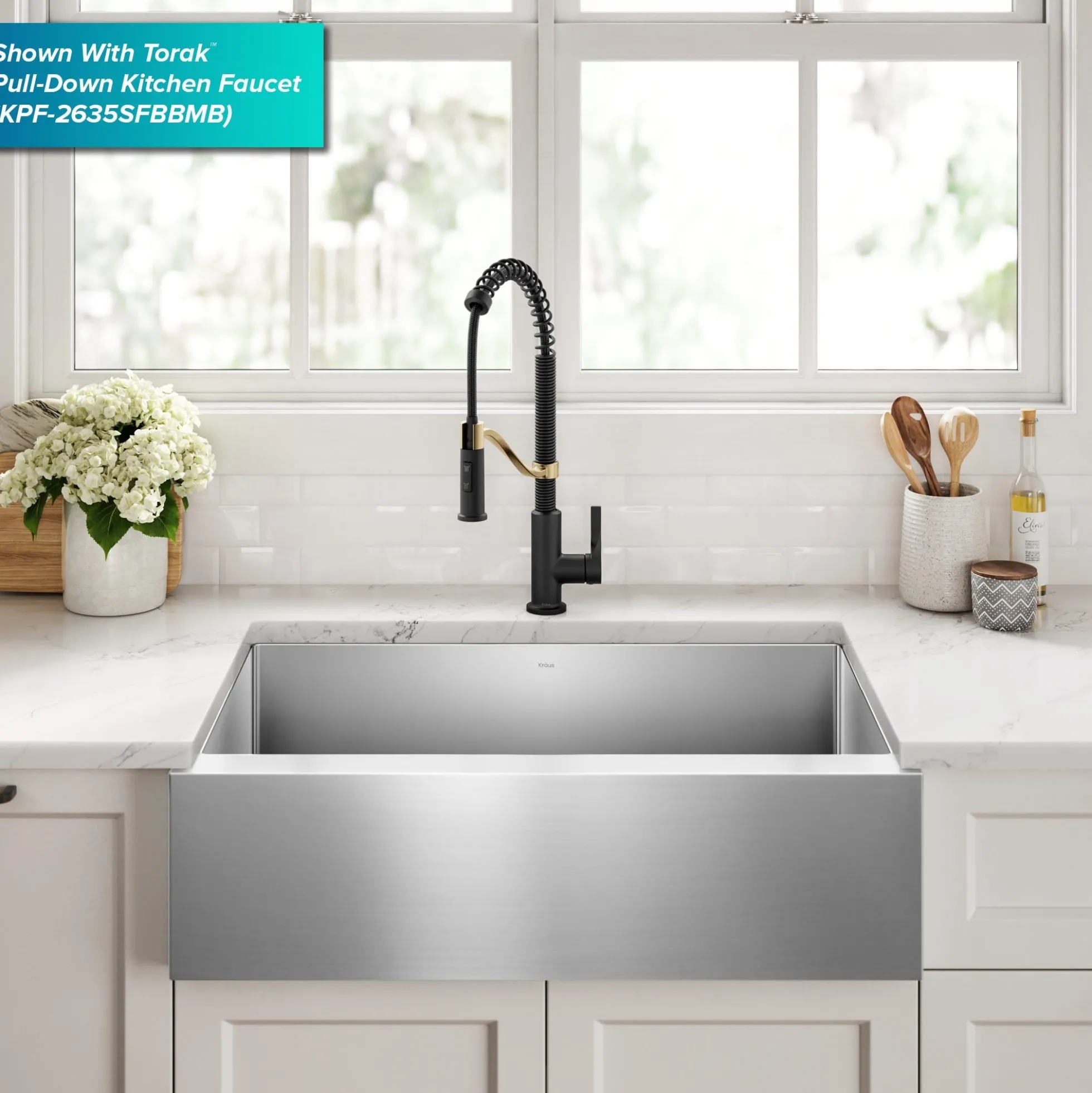 33" Flat Apron Front Farmhouse 16 Gauge Single Bowl Stainless Steel Kitchen Sink