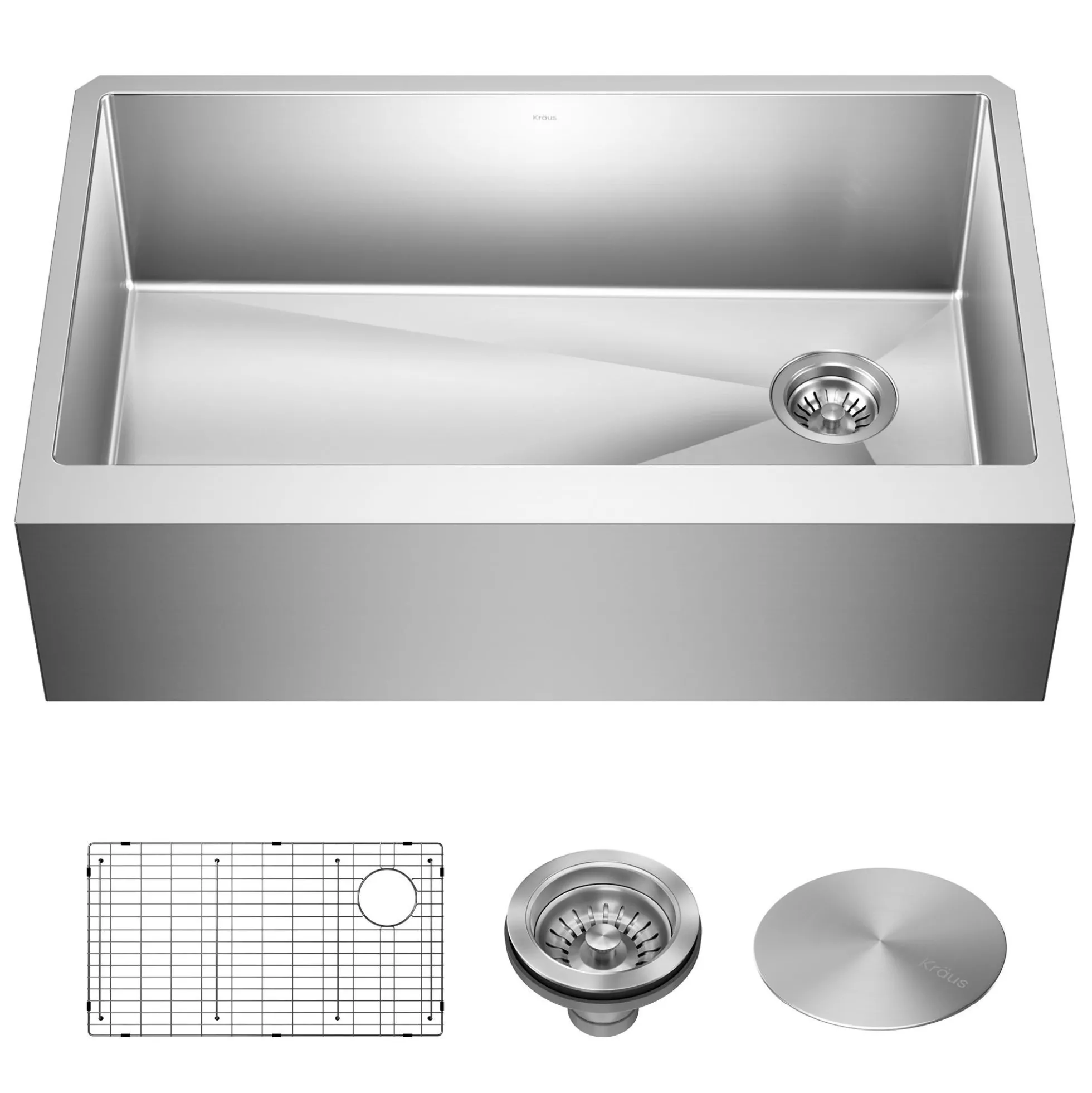 33" Flat Apron Front Farmhouse 16 Gauge Single Bowl Stainless Steel Kitchen Sink