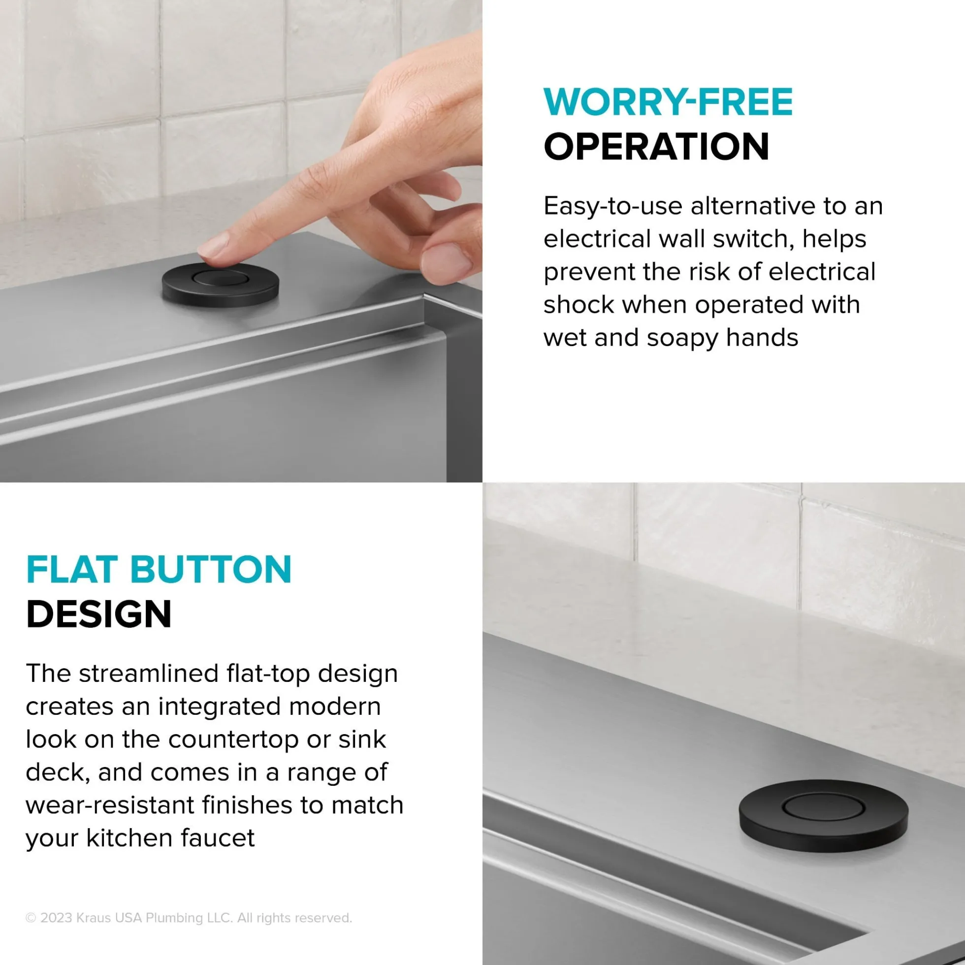 Flat-Top Garbage Disposal Air Switch Button in Matte Black