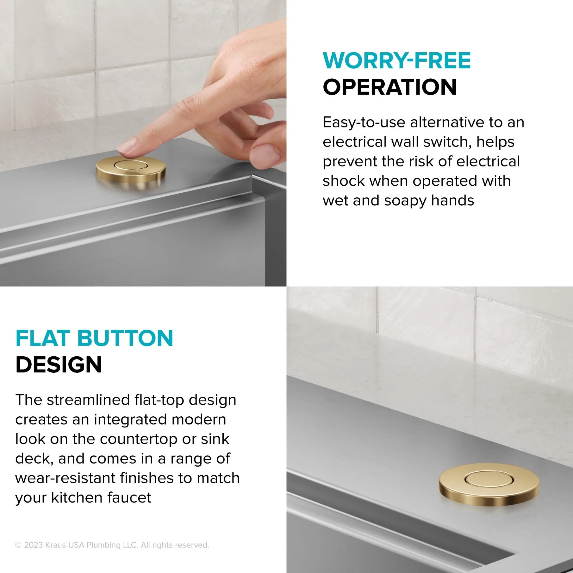 Flat-Top Garbage Disposal Air Switch Button in Brushed Brass