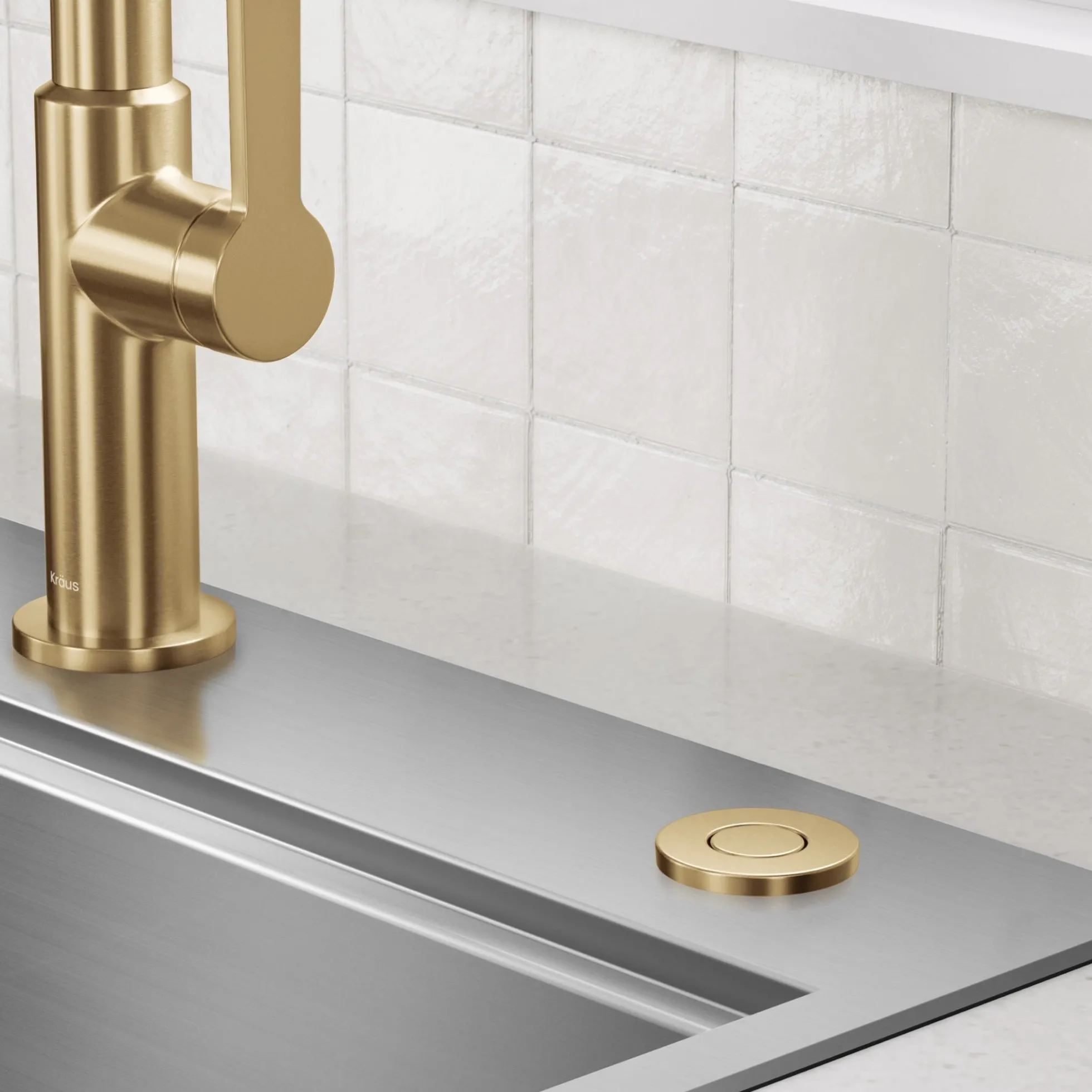 Flat-Top Garbage Disposal Air Switch Button in Brushed Brass