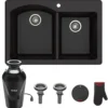 Forteza™ 33” Dual Mount 60/40 Double Bowl Granite Kitchen Sink in Black with WasteGuard™ Continuous Feed Garbage Disposal