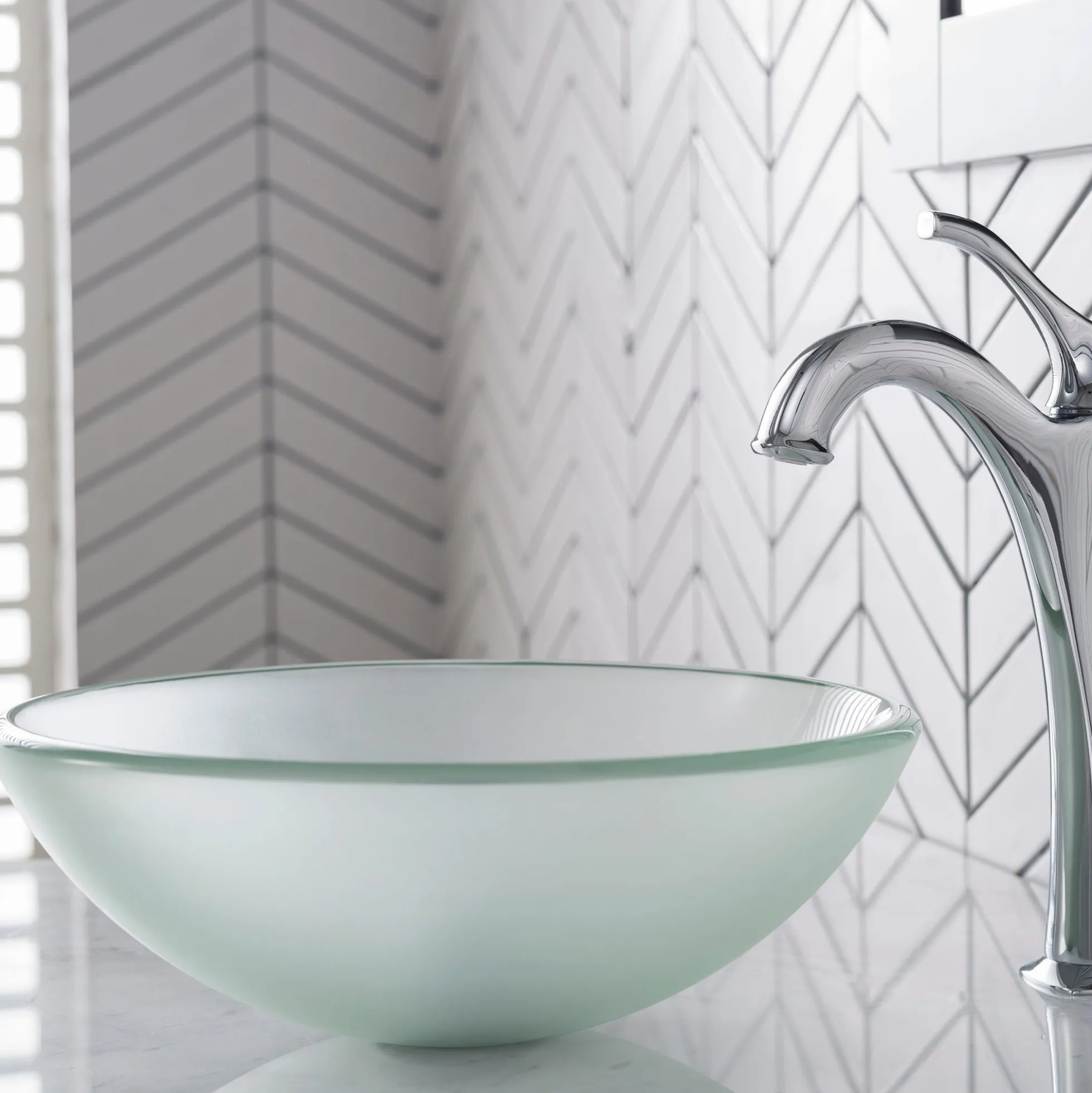 Frosted Glass Vessel 14" Bathroom Sink