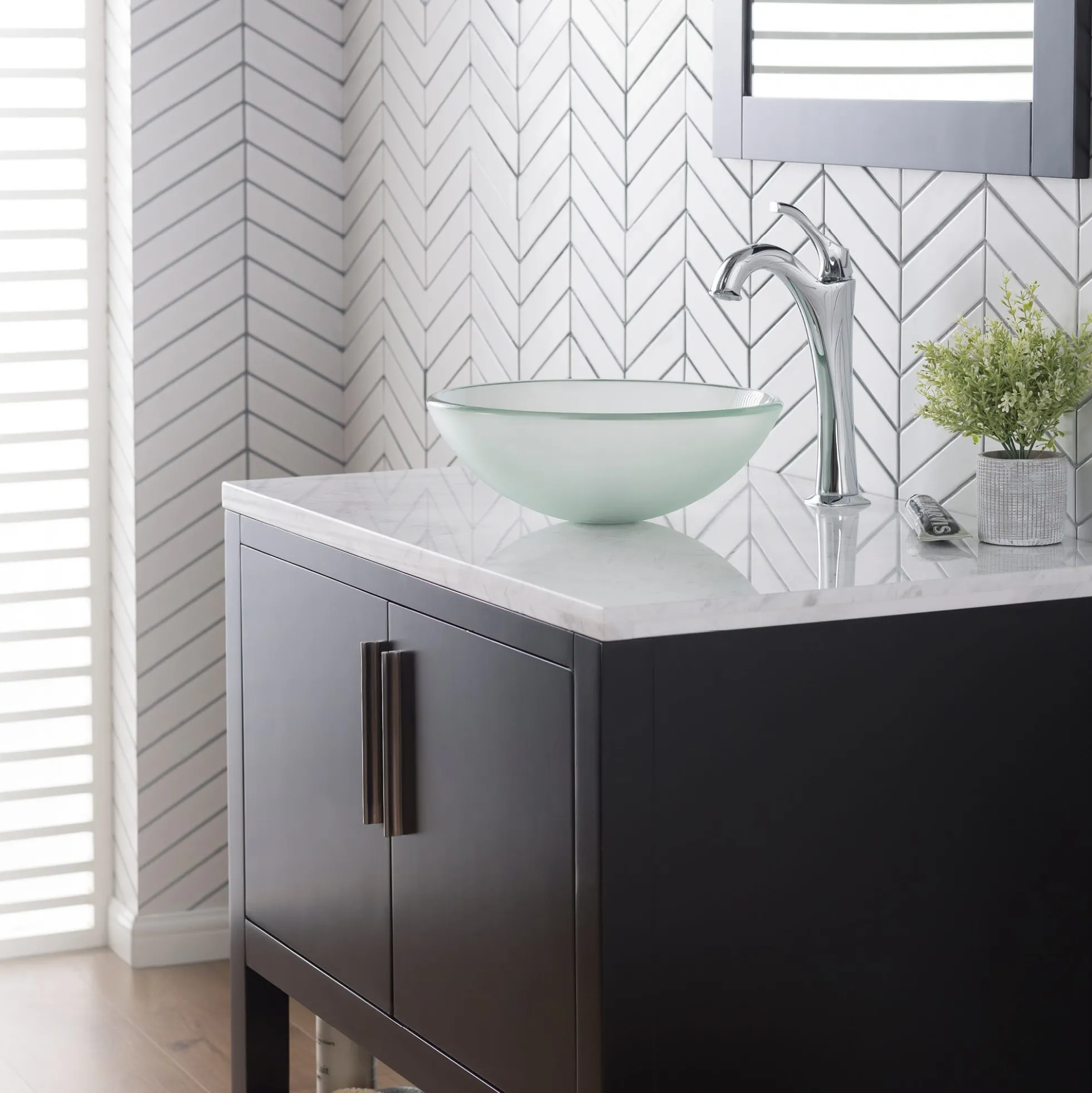 Frosted Glass Vessel 14" Bathroom Sink