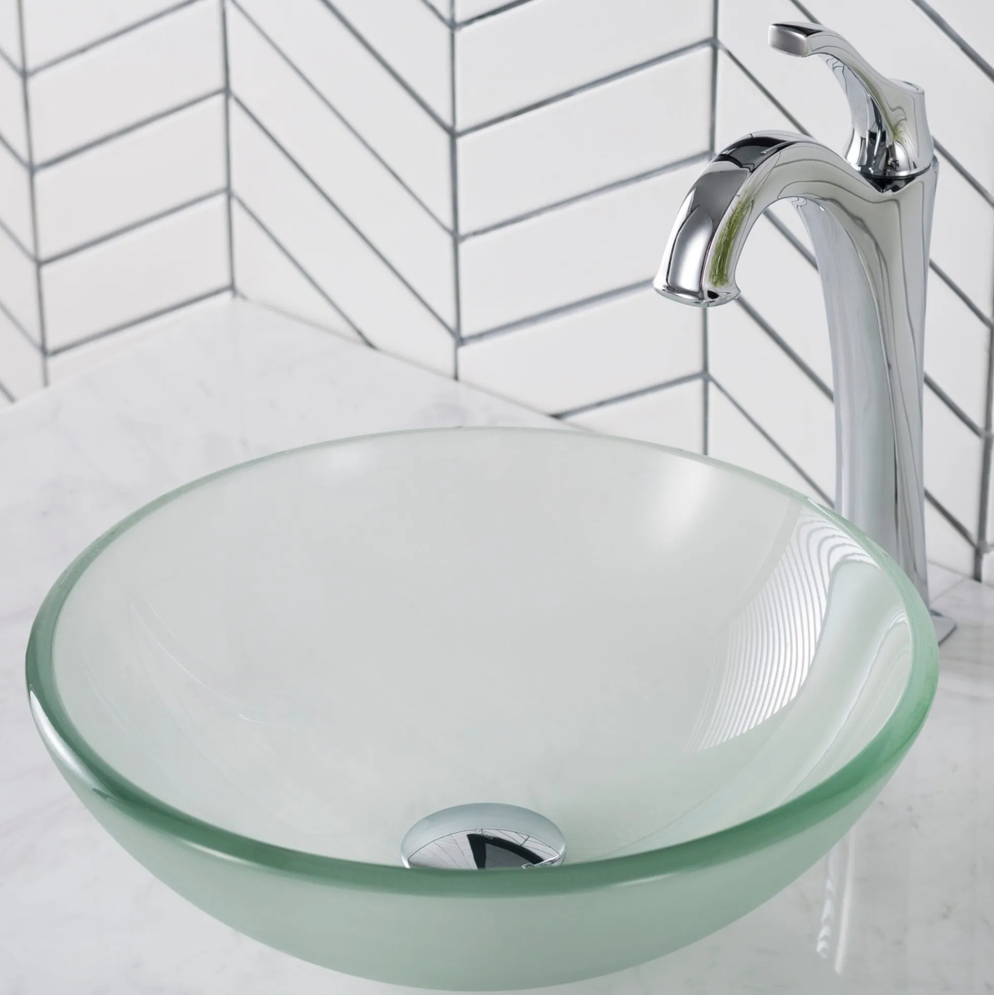 Frosted Glass Vessel 14" Bathroom Sink