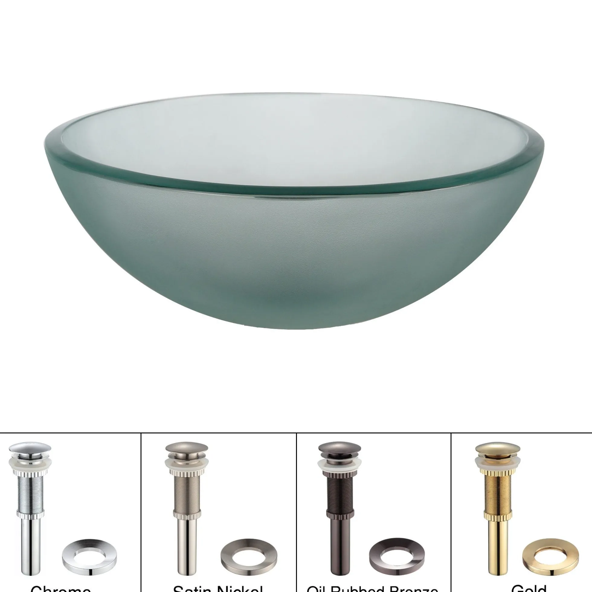Frosted Glass Vessel 14" Bathroom Sink w/ Pop-Up Drain in Chrome
