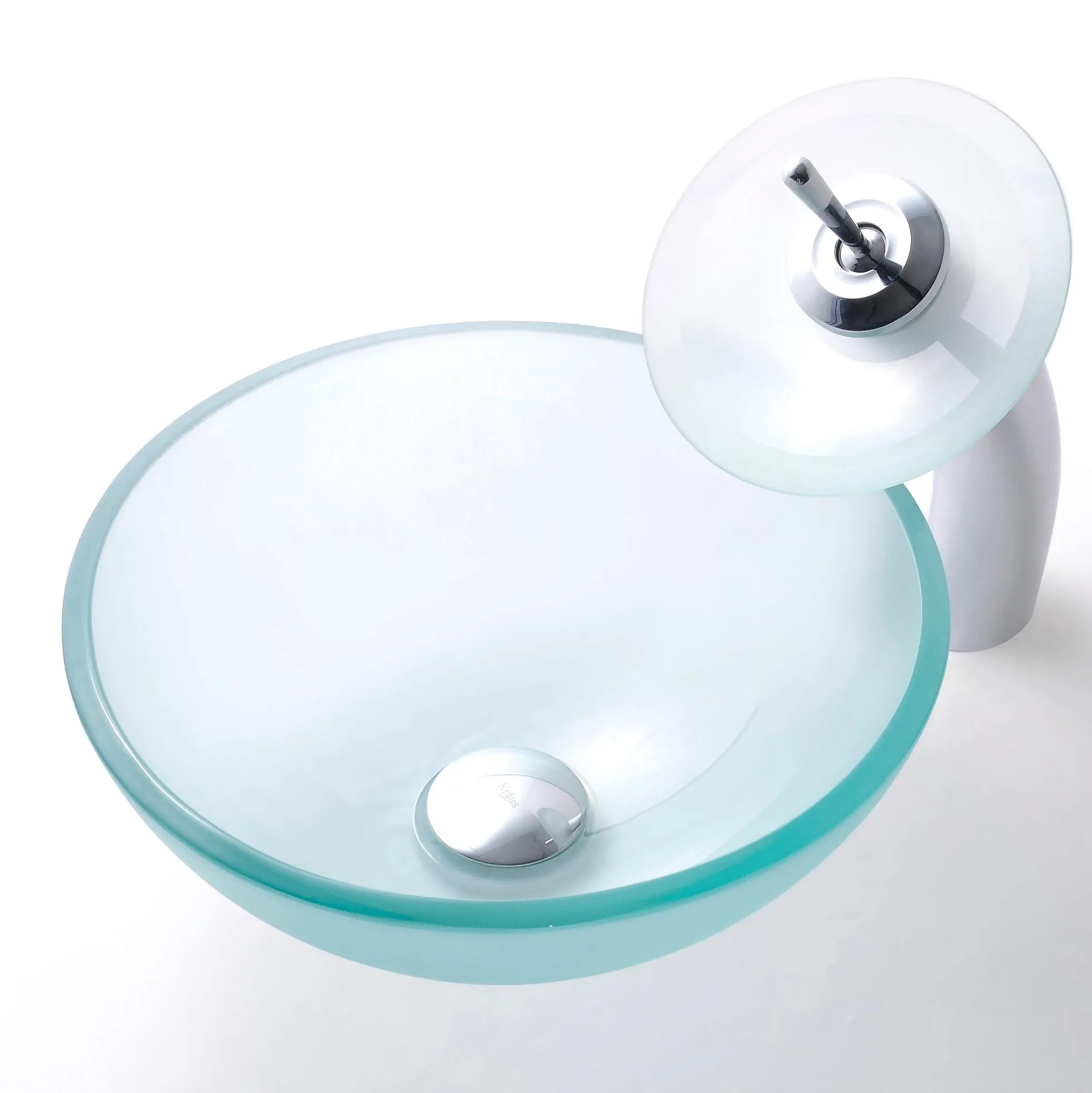 Frosted Glass Vessel 14" Bathroom Sink w/ Pop-Up Drain in Satin Nickel