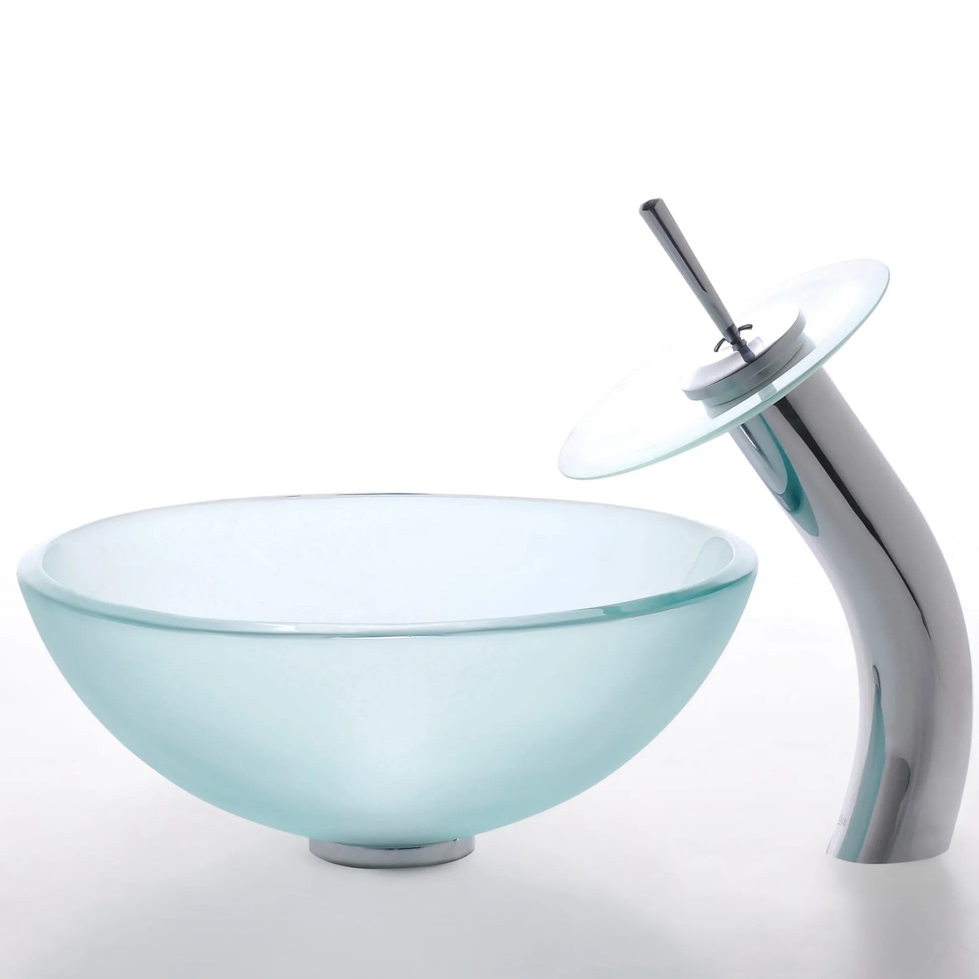 Frosted Glass Vessel 14" Bathroom Sink w/ Pop-Up Drain in Satin Nickel